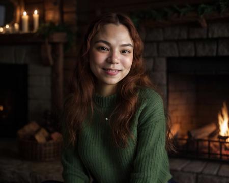 16029-711706534-(close-up_0.6) picture of maimy, wearing green_sweater, log_cabin, fireplace, dark, dim lighting, photorealistic, _,.jpg